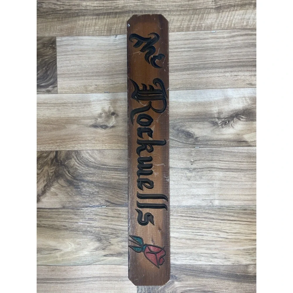 Vintage Personalized Hand Carved Wooden Family Name Sign 